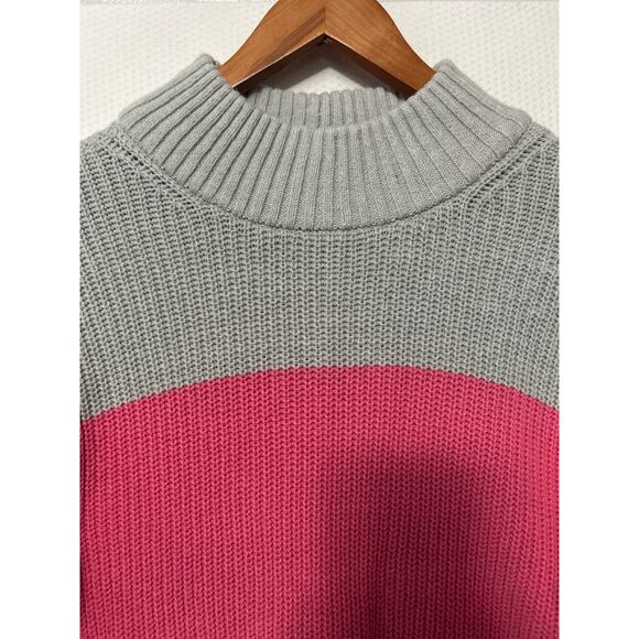 St Johns Bay  Gray Pink Womens Pullover Knit Long Sleeve Ribbed Sweater Medium - Picture 2 of 9